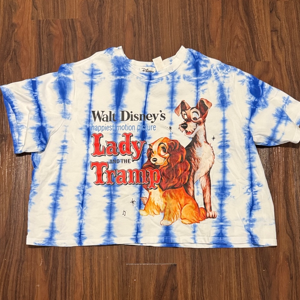 4/$45 Disney Park Lady & The Tramp Crop Top Size 2XL Disney Dogs White Blue